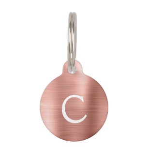 Roze Rose Gold Foil Metallic Monogram Naam Huisdierpenning