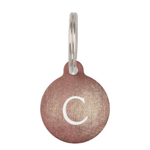 Roze Rose Gold Foil Metallic Monogram Naam Huisdierpenning