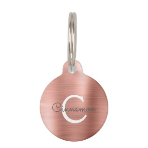 Roze Rose Gold Foil Metallic Monogram Naam Huisdierpenning