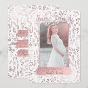 Roze Rose Gold Foil Modern Baby shower Foto Kaart