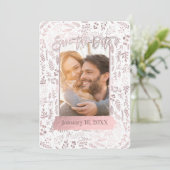 Roze Rose Gold Foil Modern Save the Date Photo Kaart (Staand voorkant)