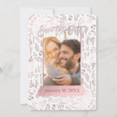 Roze Rose Gold Foil Modern Save the Date Photo Kaart (Voorkant)