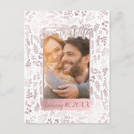 Roze Rose Gold Foil Modern Script Save the Date Aankondigingskaart (Voorkant)