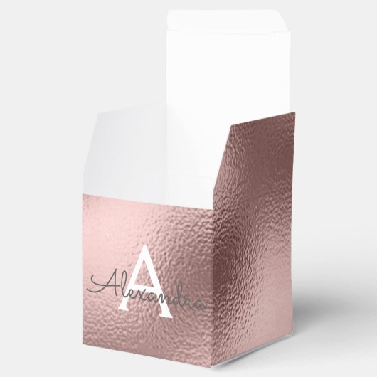 Roze Rose Gold Foil & Sparkle Monogram Bedankdoosjes (Geopend)