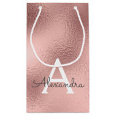 Roze Rose Gold Foil & Sparkle Monogram Klein Cadeauzakje (Achterkant)
