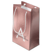 Roze Rose Gold Foil & Sparkle Monogram Klein Cadeauzakje (Achterkant Gekanteld)