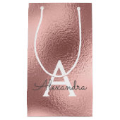 Roze Rose Gold Foil & Sparkle Monogram Klein Cadeauzakje (Voorkant)