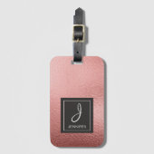 Roze Rose Gold Folie Elegant Monogram Bagage Label (Voorkant (verticaal))