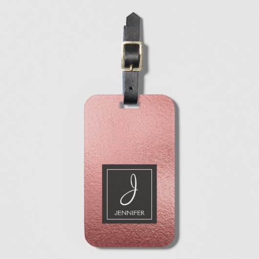 Roze Rose Gold Folie Elegant Monogram Bagage Label (Voorkant (verticaal))