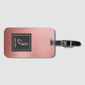 Roze Rose Gold Folie Elegant Monogram Bagage Label (Voorkant (horizontaal))