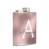 Roze Rose Gold Folie en Sparkle Monogram Heupfles (Rechts)