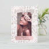 Roze Rose Gold Folie Moderne Verjaardag Party Foto Kaart (Staand voorkant)