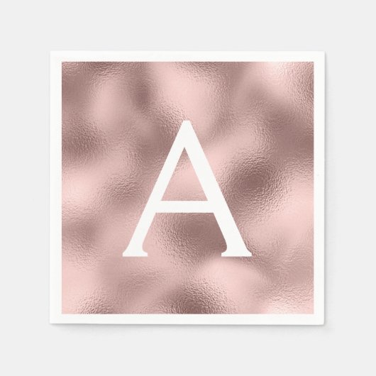 Roze Rose Gold Folie & Sparkle Monogram Verjaardag Servet (Voorkant)