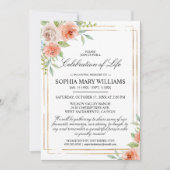 Roze Rose & Gold Funeral Celebration of Life Kaart (Voorkant)