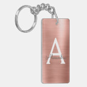 Roze Rose Gold Girly en Chic Monogram Sleutelhanger (Voorkant Links)
