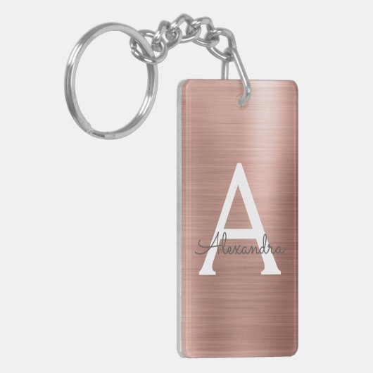 Roze Rose Gold Girly en Chic Monogram Sleutelhanger (Voorkant Links)