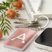 Roze Rose Gold Girly en Chic Monogram Sleutelhanger (Voorkant Rechts)