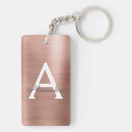 Roze Rose Gold Girly en Chic Monogram Sleutelhanger (achterkant)