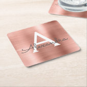 Roze Rose Gold Girly Metallic Monogram Dag Kartonnen Onderzetters (Schuin)