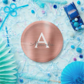 Roze Rose Gold Girly Metallic Monogram Dag Papieren Bordje (Feest)