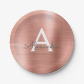 Roze Rose Gold Girly Metallic Monogram Dag Papieren Bordje (Voorkant)