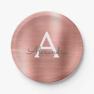 Roze Rose Gold Girly Metallic Monogram Dag Papieren Bordje