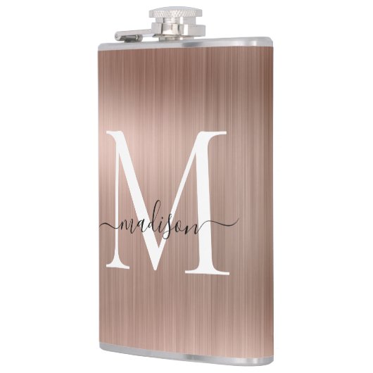 Roze Rose Gold Girly Monogram geborsteld staal Met Heupfles (Links)