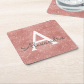 Roze Rose Gold Girly Sparkle Monogram Verjaardag Kartonnen Onderzetters (Schuin)