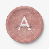 Roze Rose Gold Girly Sparkle Monogram Verjaardag Papieren Bordje (Voorkant)