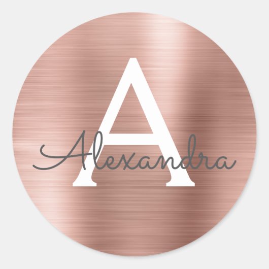 Roze Rose Gold Girly Wedding Monogram Ronde Sticker (Voorkant)