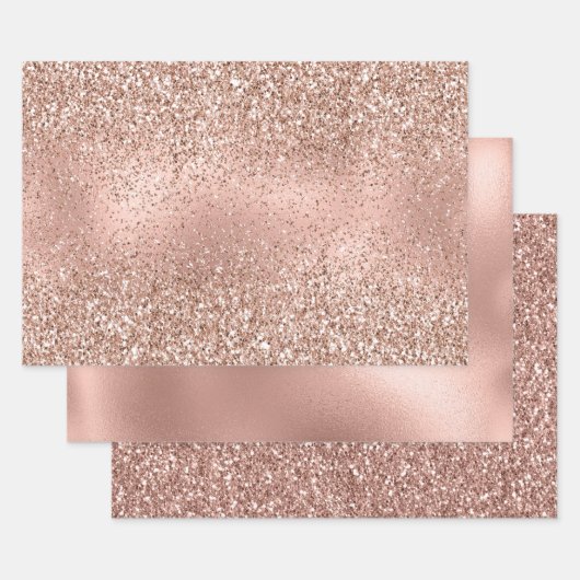 Roze Rose Gold Glam Glitter Inpakpapier Vel (Set)
