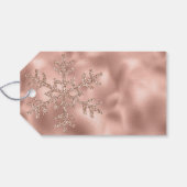 Roze Rose Gold Glam Glitter Sneeuwvlok Cadeaulabel (Achterkant Horizontaal)