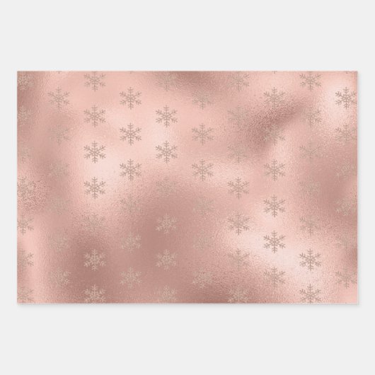 Roze Rose Gold Glam Glitter Snowflake   Inpakpapier Vel (Voorkant 2)