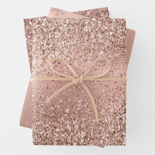 Roze Rose Gold Glam Glitter Snowflake   Inpakpapier Vel (In situ)
