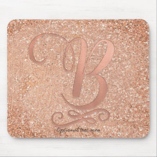 Roze Rose Gold Glam Initiaal Naam Letter B Aangepa Muismat