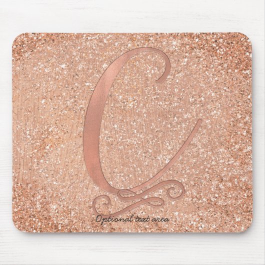 Roze Rose Gold Glam Initiaal Naam Letter C Custom Muismat (Voorkant)