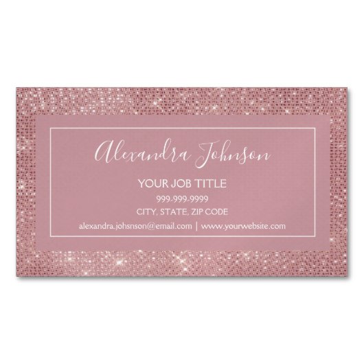 Roze Rose Gold Glam Sparkle Modern en Elegant Magnetisch Visitekaartje (Voorkant)