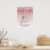 Roze Rose Gold Glitter 80ste Verjaardagsfeest Poster (Keuken)