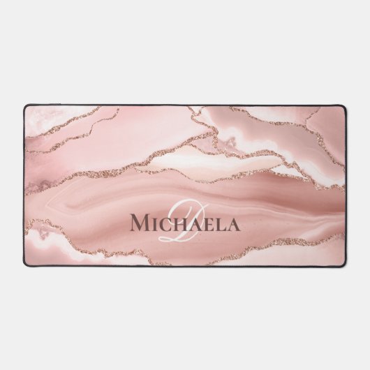 Roze Rose Gold Glitter Agaat Geode Monogram Chic Bureaumat (Voorkant)