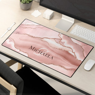 Roze Rose Gold Glitter Agaat Geode Monogram Chic Bureaumat