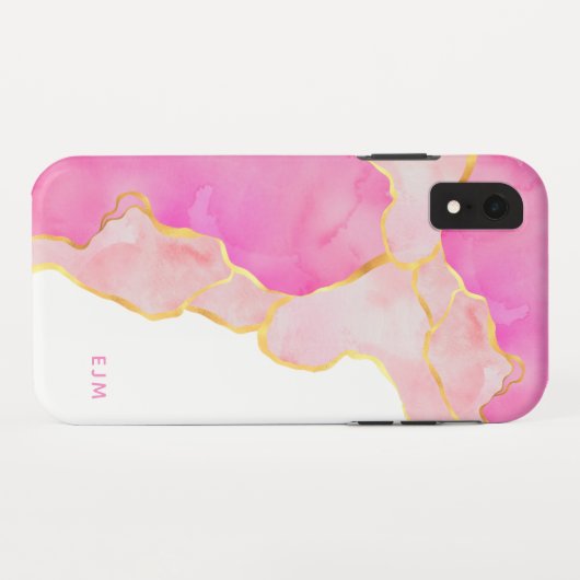 Roze Rose Gold Glitter Agate Marble Monogram Case-Mate iPhone Case (Achterkant (horizontaal))