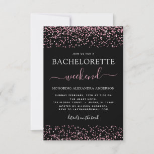 Roze Rose Gold Glitter Bachelorette Weekend Party Kaart