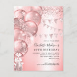 Roze Rose Gold Glitter Ballon Elke leeftijd Verjaa Briefkaart<br><div class="desc">Modern Elegant Blush Roze Rose Goud Glitter Sparkle Banner Ballon Any Age Verjaardag</div>