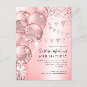 Roze Rose Gold Glitter Ballon Elke leeftijd Verjaa Briefkaart
