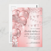 Roze Rose Gold Glitter Ballon Elke leeftijd Verjaa Briefkaart (Voorkant / Achterkant)