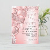 Roze Rose Gold Glitter Ballon Elke leeftijd Verjaa Kaart (Staand voorkant)