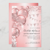 Roze Rose Gold Glitter Ballon Elke leeftijd Verjaa Kaart (Voorkant / Achterkant)