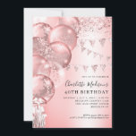 Roze Rose Gold Glitter Ballon Elke leeftijd Verjaa Kaart<br><div class="desc">Modern Elegant Blush Roze Rose Goud Glitter Sparkle Banner Ballon Any Age Verjaardag</div>