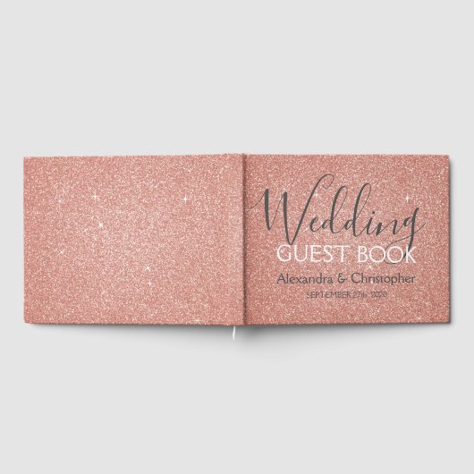 Roze Rose Gold Glitter Bruiloft Gastenboek (Volledig)
