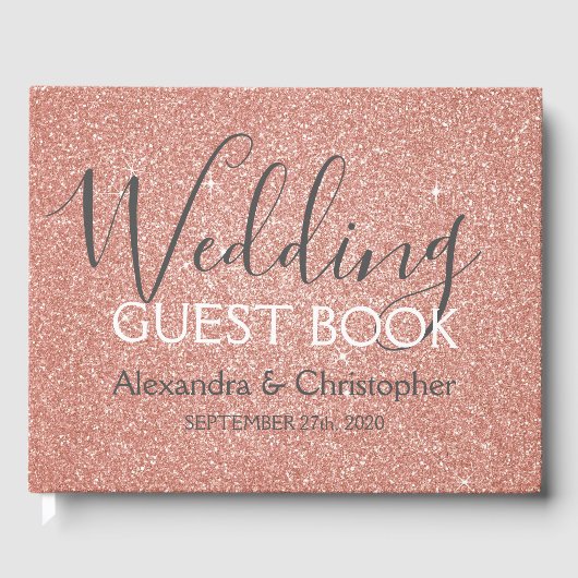 Roze Rose Gold Glitter Bruiloft Gastenboek (Voorkant)